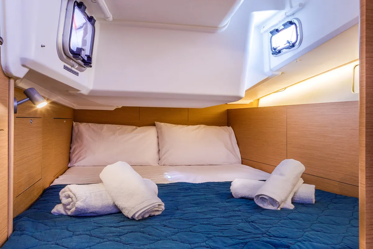 Cabin on Star Rene, a Jeanneau Sun Odyssey 410 sailboat at Municipal Unit of Nea Peramos, Greece