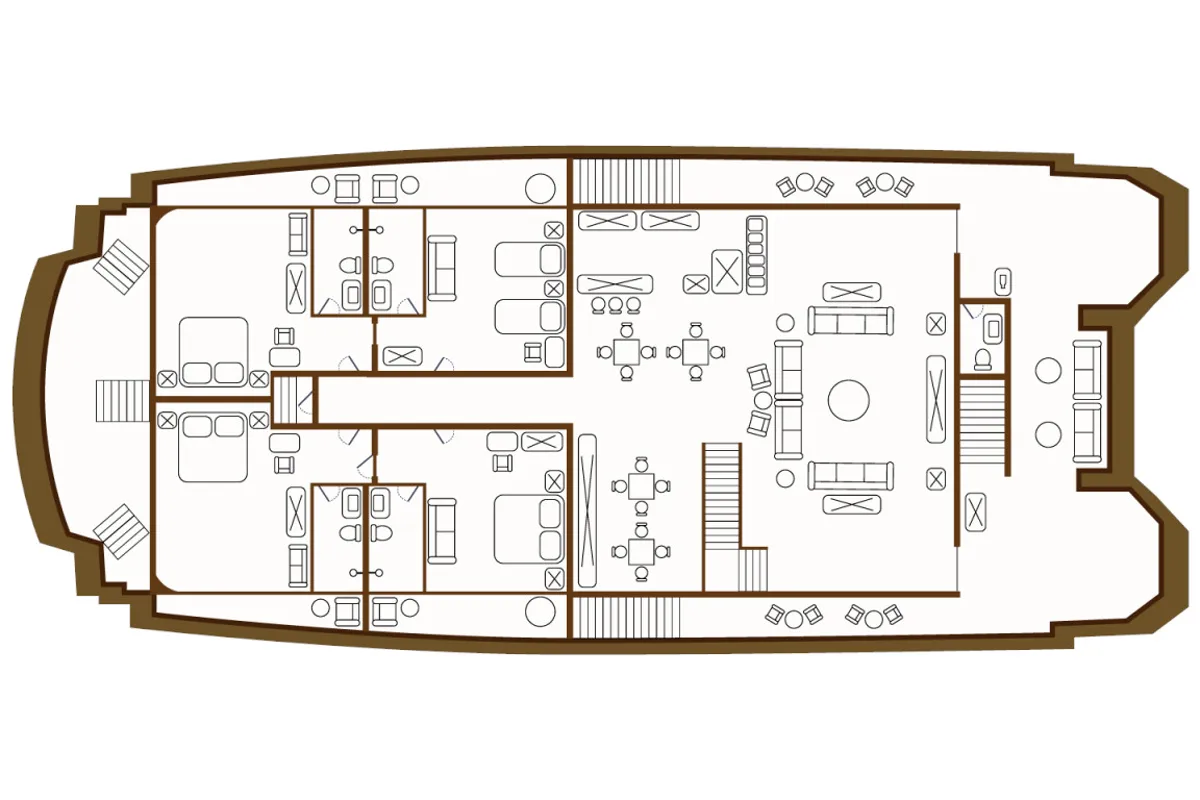 Floor plan of Gulet Power Catamaran, a catamaran at Parroquia Puerto Baquerizo Moreno, Ecuador