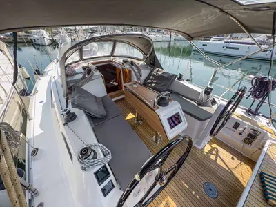 Cockpit of Hydra, a Bavaria Cruiser 34 sailboat at Grad Pula, Croatia