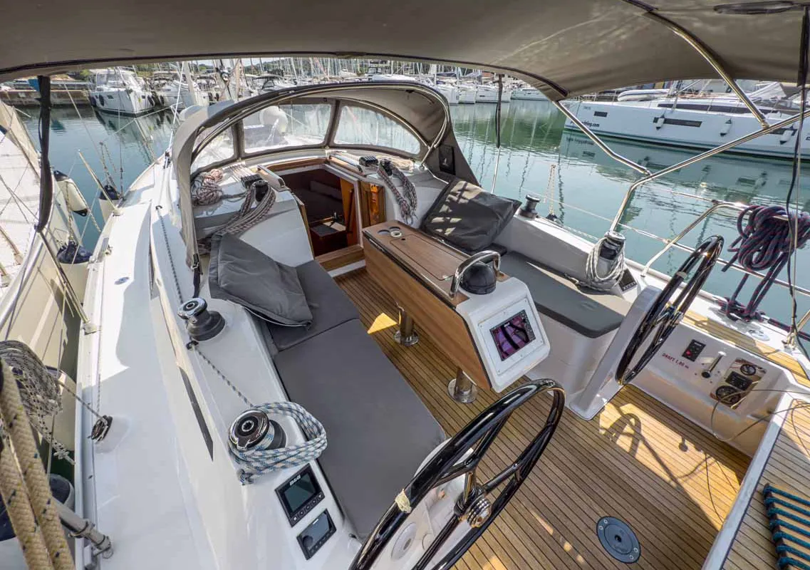 Cockpit of Hydra, a Bavaria Cruiser 34 sailboat at Grad Pula, Croatia