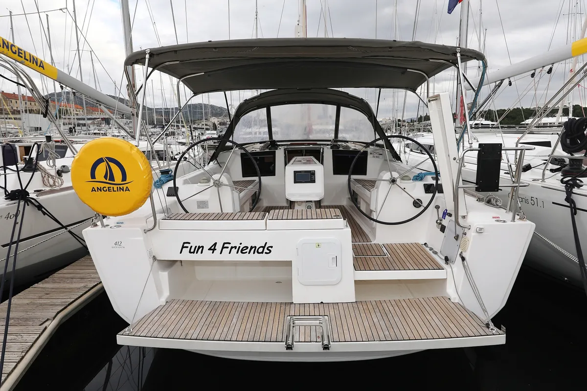 Exterior view of Fun 4 Friends, a Dufour 412 GL sailboat at Primošten, Croatia