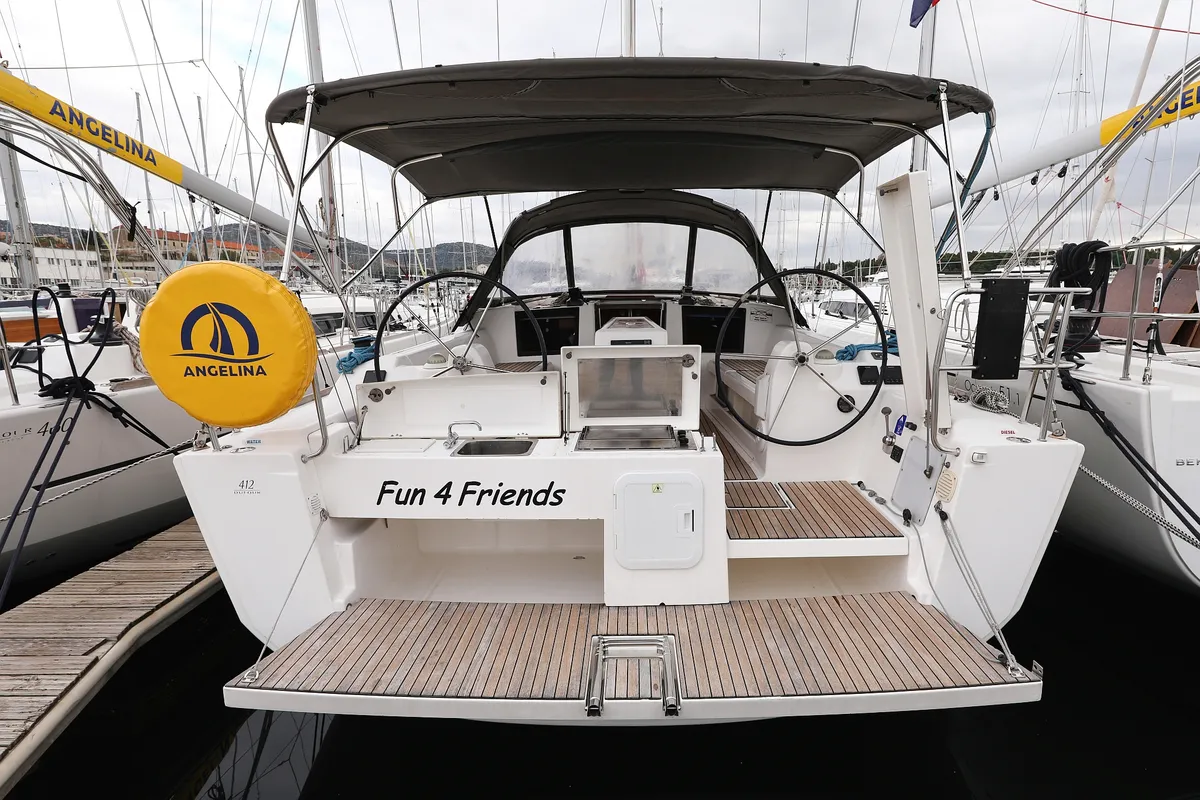Exterior view of Fun 4 Friends, a Dufour 412 GL sailboat at Primošten, Croatia