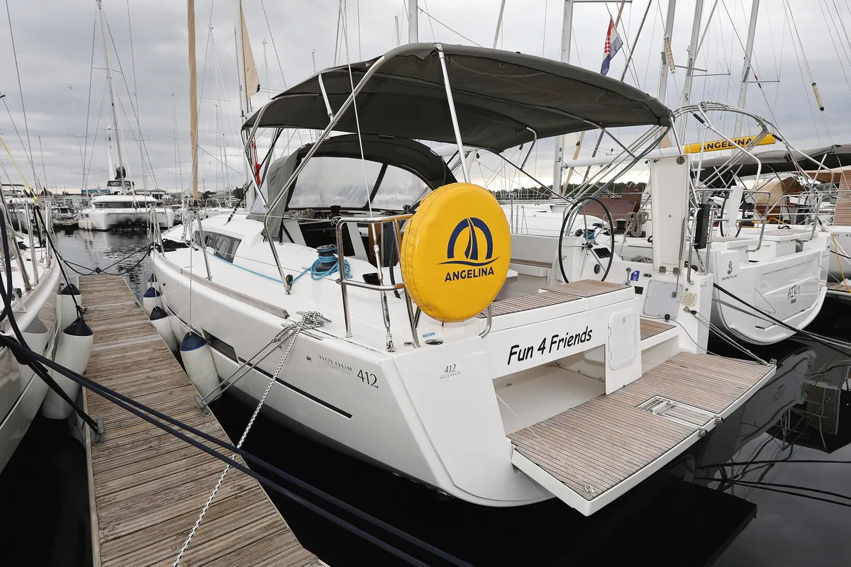Exterior view of Fun 4 Friends, a Dufour 412 GL sailboat at Primošten, Croatia