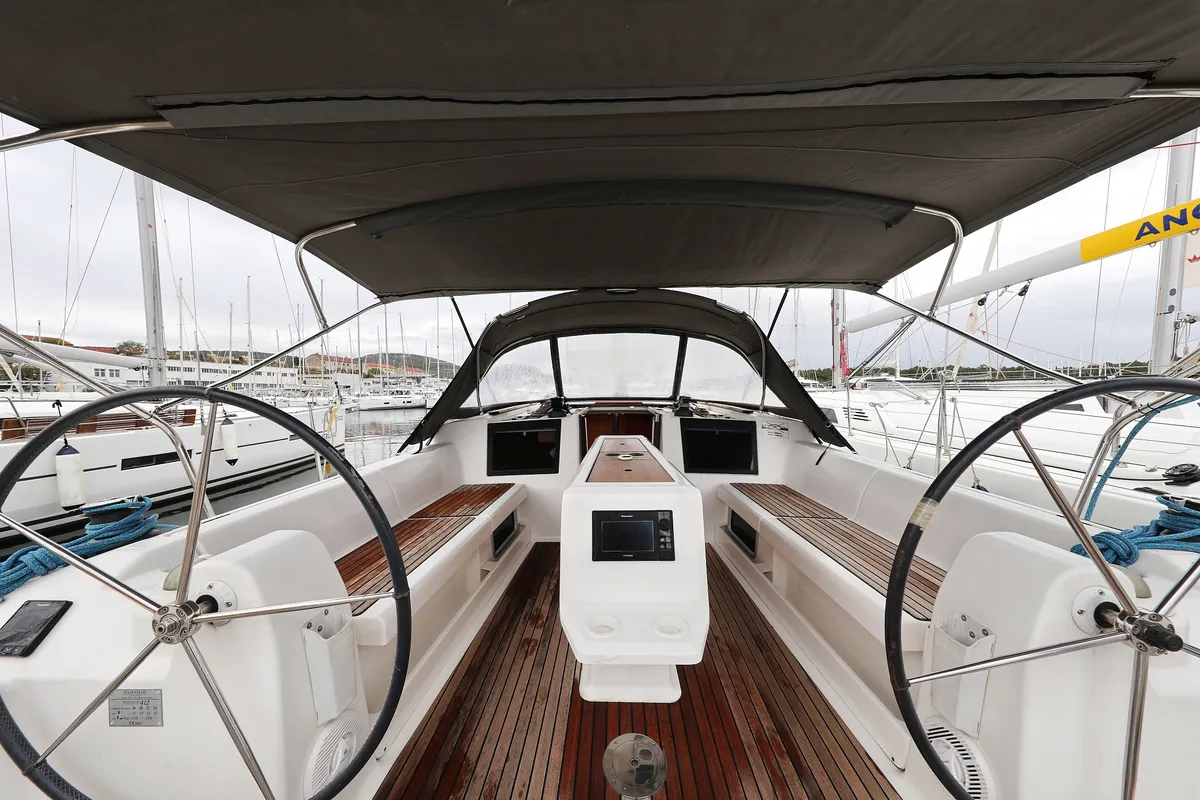 Deck of Fun 4 Friends, a Dufour 412 GL sailboat at Primošten, Croatia