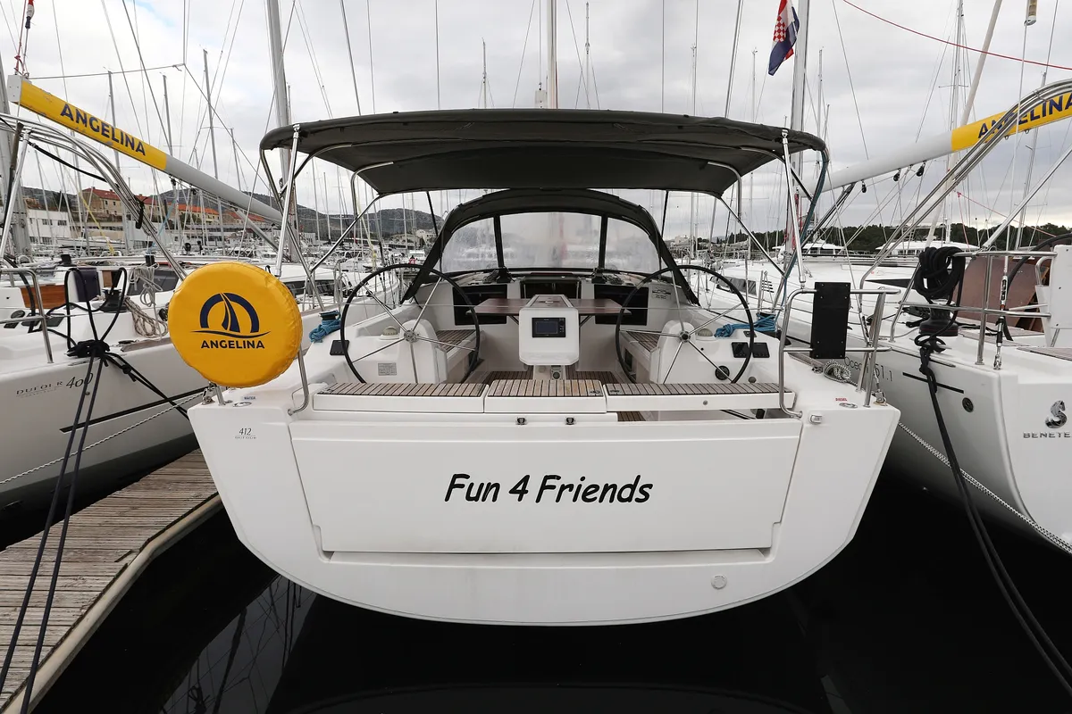 Exterior view of Fun 4 Friends, a Dufour 412 GL sailboat at Primošten, Croatia