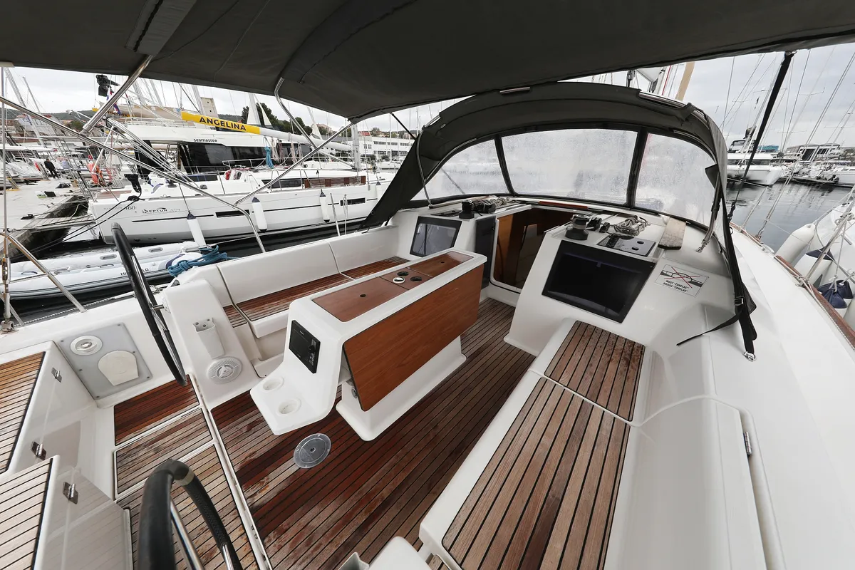 Deck of Fun 4 Friends, a Dufour 412 GL sailboat at Primošten, Croatia