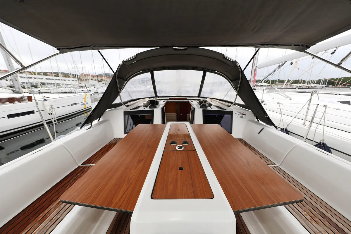 Deck of Fun 4 Friends, a Dufour 412 GL sailboat at Primošten, Croatia