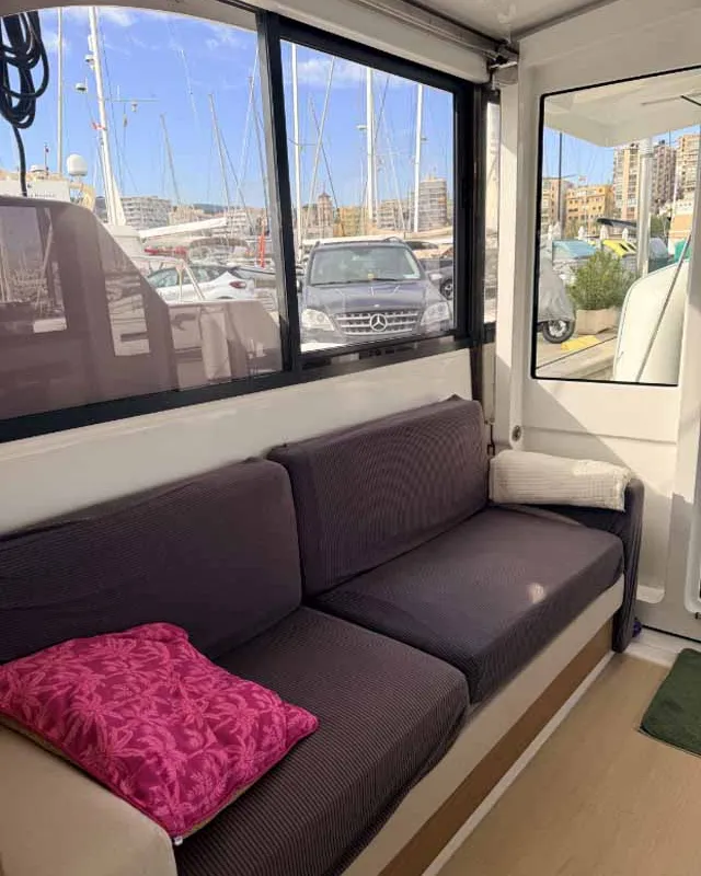Salon of Reve De Vie, a Bali Catspace catamaran at Palma de Mallorca, Spain