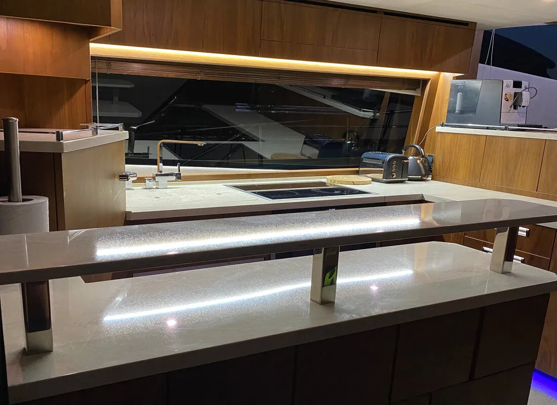 Galley of Gremix, a Galeon 550 Fly motor yacht at Grad Šibenik, Croatia