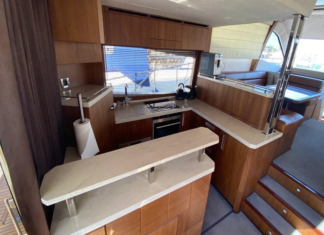 Galley of Gremix, a Galeon 550 Fly motor yacht at Grad Šibenik, Croatia