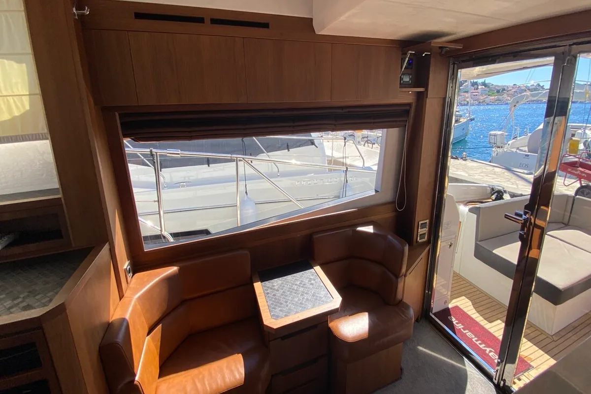 Salon of Gremix, a Galeon 550 Fly motor yacht at Grad Šibenik, Croatia