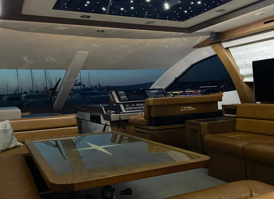 Cockpit of Gremix, a Galeon 550 Fly motor yacht at Grad Šibenik, Croatia