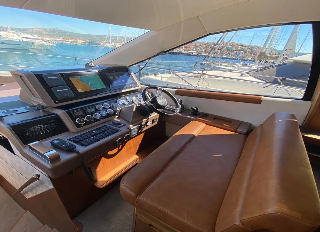 Cockpit of Gremix, a Galeon 550 Fly motor yacht at Grad Šibenik, Croatia