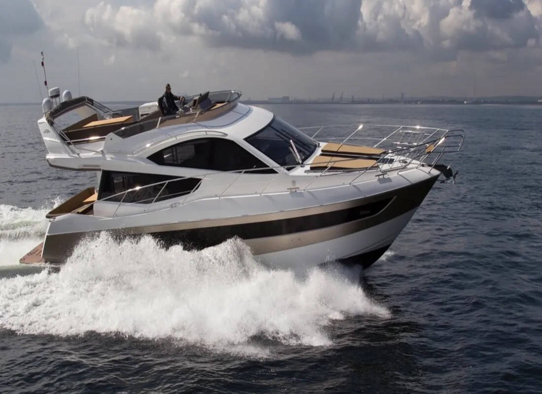 Exterior view of Gremix, a Galeon 550 Fly motor yacht at Grad Šibenik, Croatia