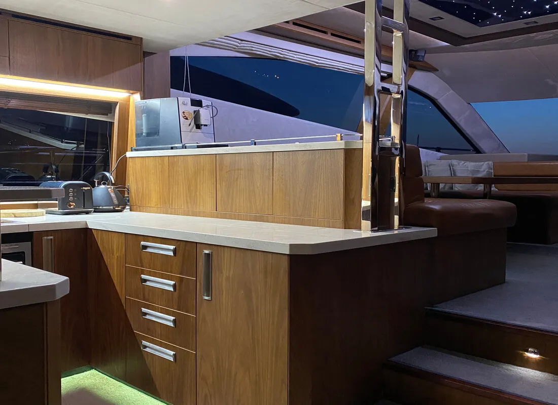 Galley of Gremix, a Galeon 550 Fly motor yacht at Grad Šibenik, Croatia