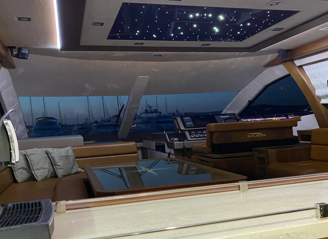 Cockpit of Gremix, a Galeon 550 Fly motor yacht at Grad Šibenik, Croatia