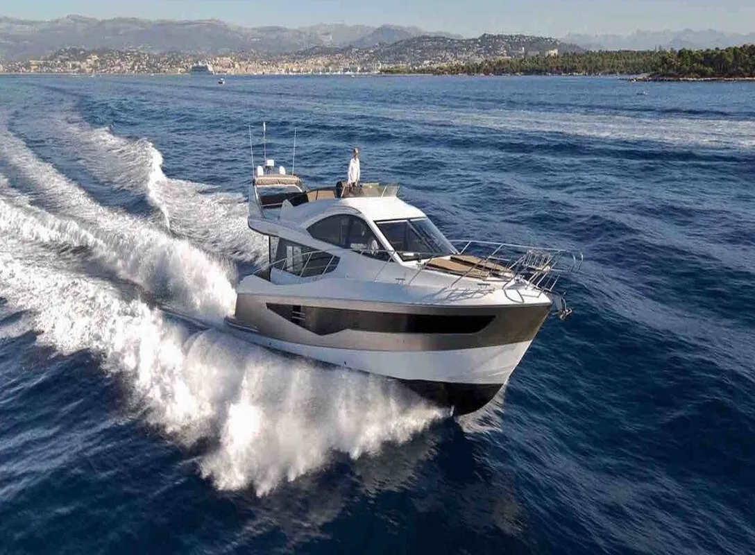 Exterior view of Gremix, a Galeon 550 Fly motor yacht at Grad Šibenik, Croatia