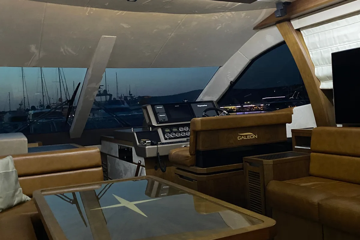 Cockpit of Gremix, a Galeon 550 Fly motor yacht at Grad Šibenik, Croatia