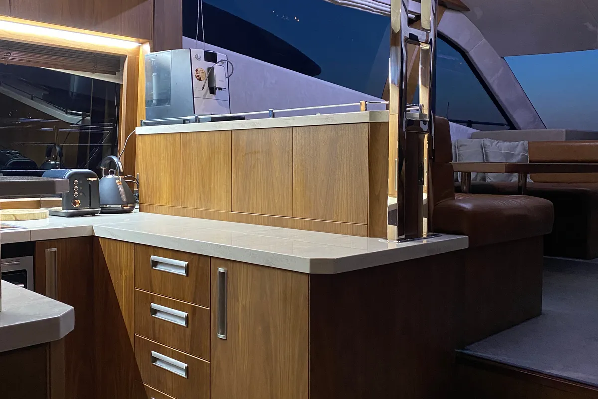 Galley of Gremix, a Galeon 550 Fly motor yacht at Grad Šibenik, Croatia