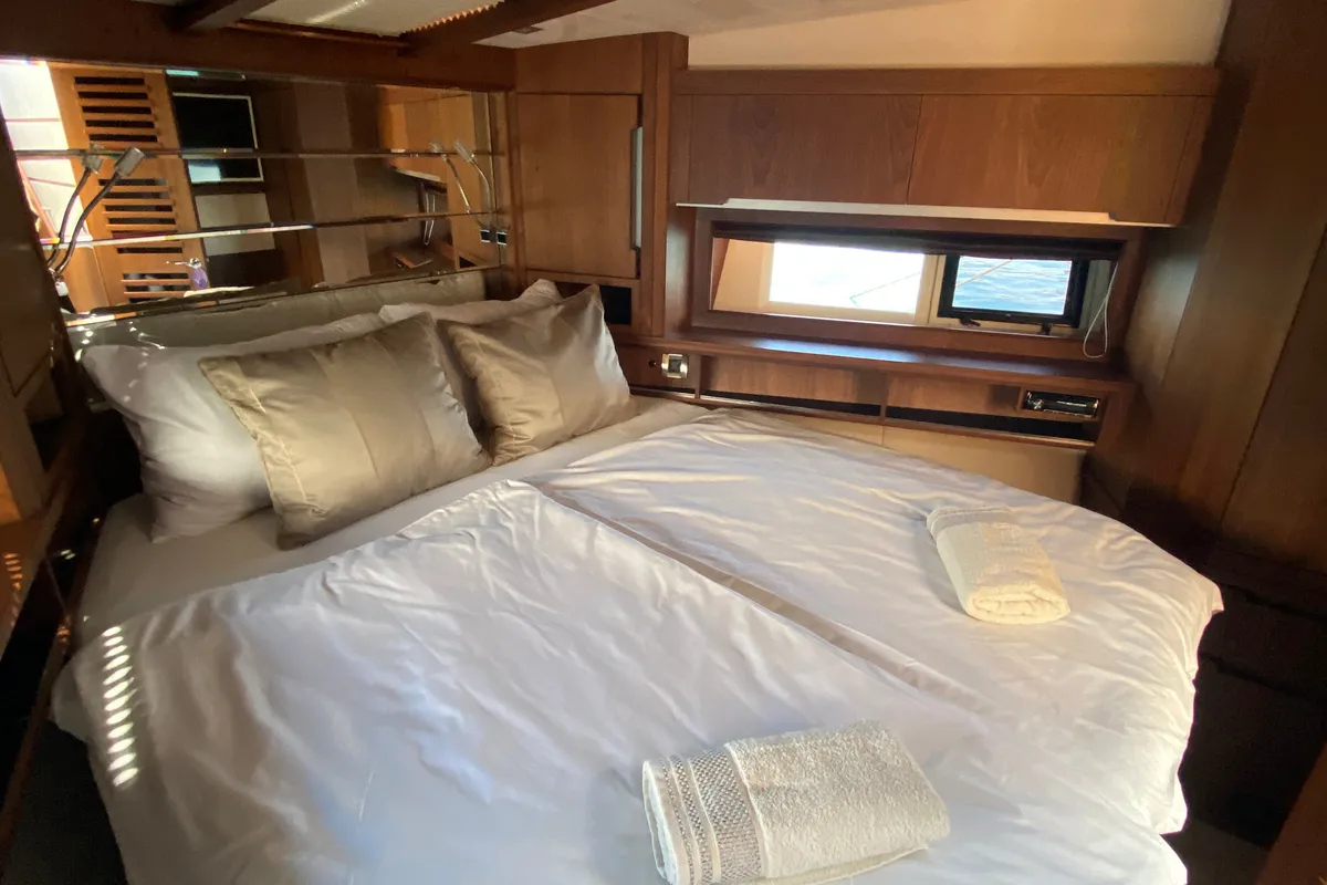 Cabin on Gremix, a Galeon 550 Fly motor yacht at Grad Šibenik, Croatia