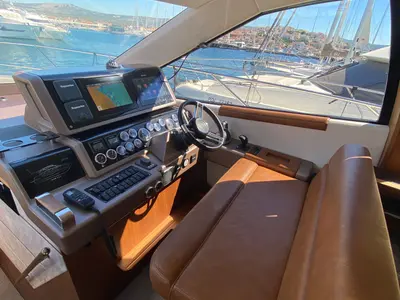 Cockpit of Gremix, a Galeon 550 Fly motor yacht at Grad Šibenik, Croatia
