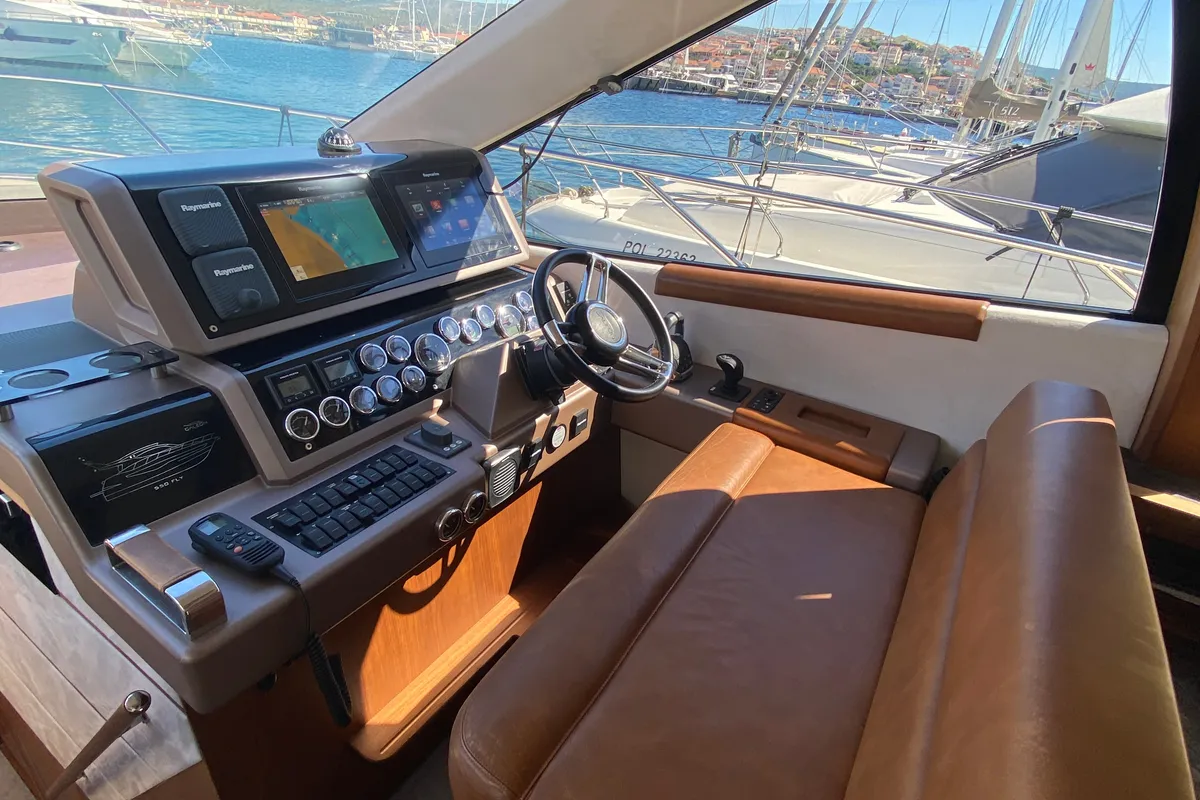 Cockpit of Gremix, a Galeon 550 Fly motor yacht at Grad Šibenik, Croatia
