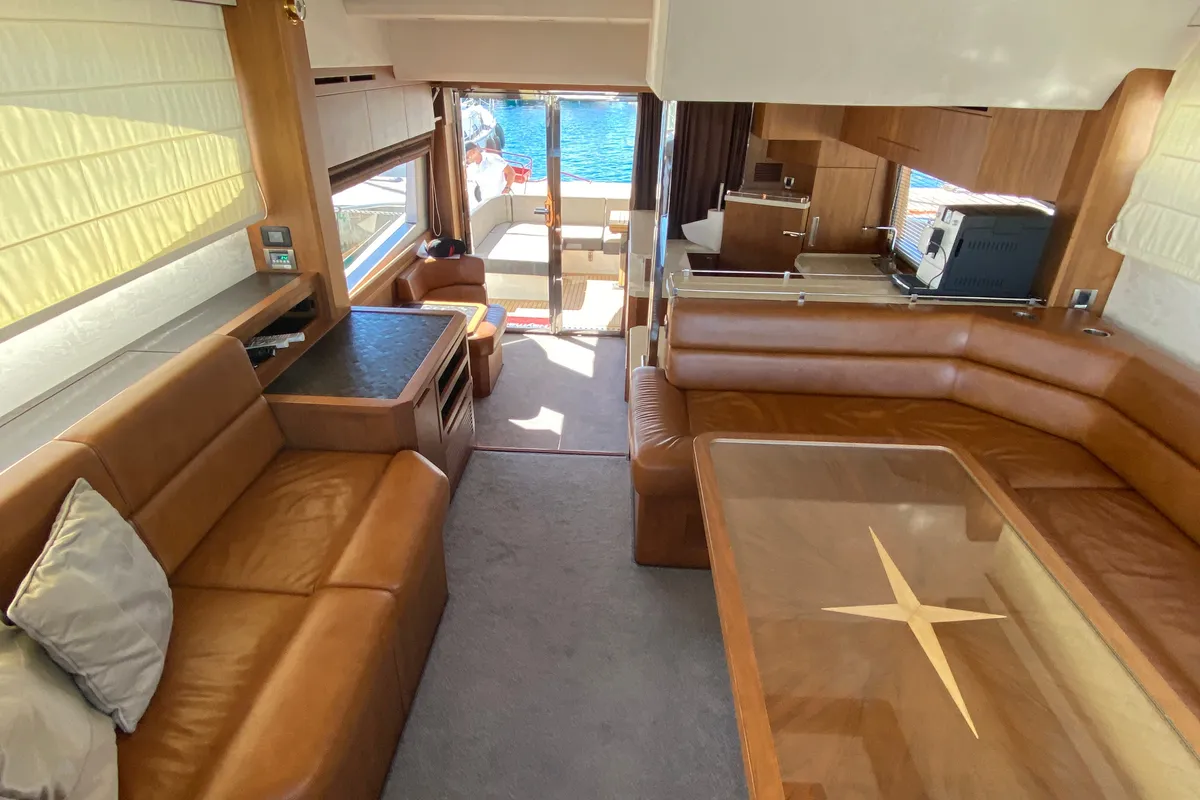 Salon of Gremix, a Galeon 550 Fly motor yacht at Grad Šibenik, Croatia