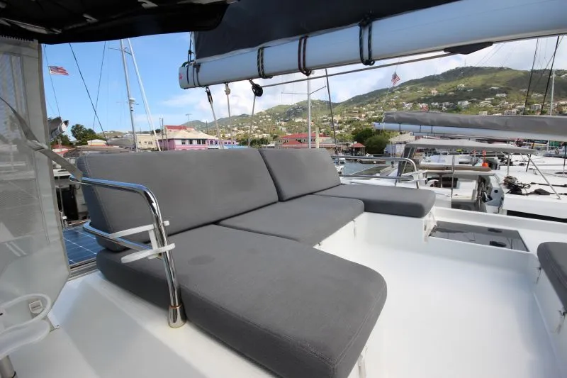 Deck of La Belle Vie, a Fountaine Pajot Saona 47 catamaran at Charlotte Amalie, United States