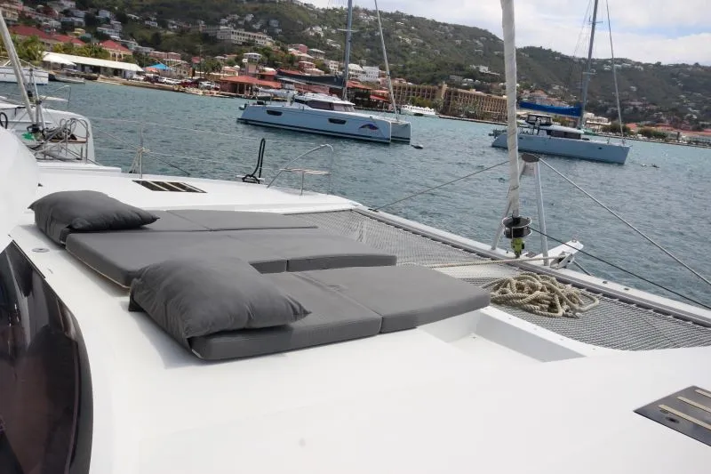 Deck of La Belle Vie, a Fountaine Pajot Saona 47 catamaran at Charlotte Amalie, United States