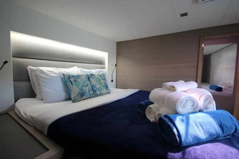 Cabin on La Belle Vie, a Fountaine Pajot Saona 47 catamaran at Charlotte Amalie, United States