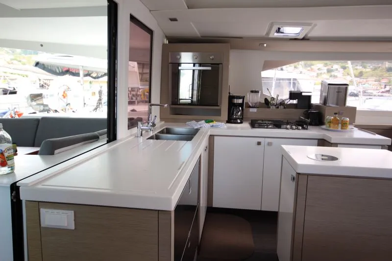 Galley of La Belle Vie, a Fountaine Pajot Saona 47 catamaran at Charlotte Amalie, United States