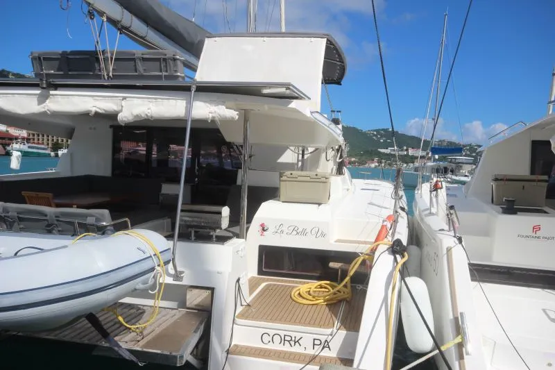 Exterior view of La Belle Vie, a Fountaine Pajot Saona 47 catamaran at Charlotte Amalie, United States