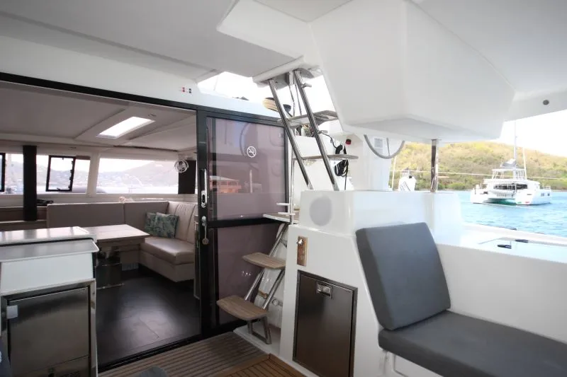 Deck of La Belle Vie, a Fountaine Pajot Saona 47 catamaran at Charlotte Amalie, United States