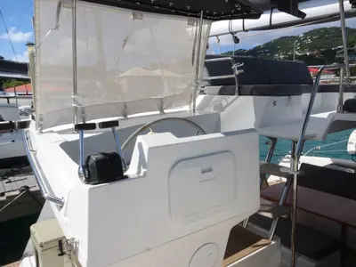 Cockpit of La Belle Vie, a Fountaine Pajot Saona 47 catamaran at Charlotte Amalie, United States