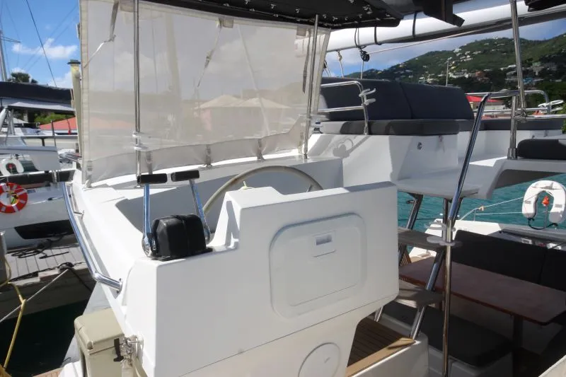 Cockpit of La Belle Vie, a Fountaine Pajot Saona 47 catamaran at Charlotte Amalie, United States