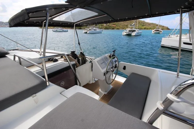 Cockpit of La Belle Vie, a Fountaine Pajot Saona 47 catamaran at Charlotte Amalie, United States