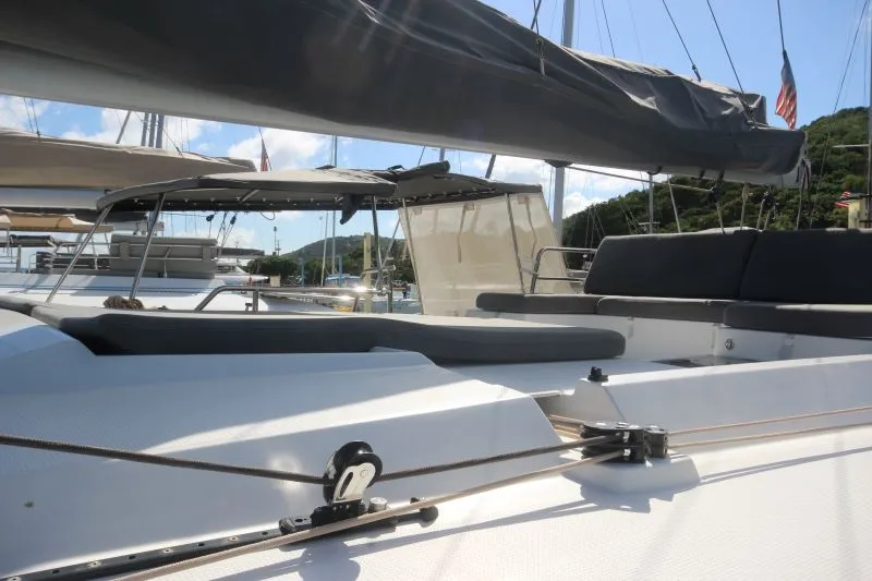 Deck of La Belle Vie, a Fountaine Pajot Saona 47 catamaran at Charlotte Amalie, United States