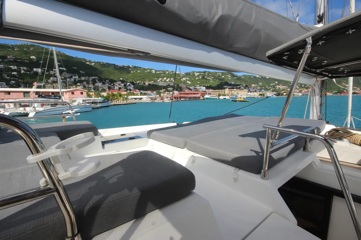 Cockpit of La Belle Vie, a Fountaine Pajot Saona 47 catamaran at Charlotte Amalie, United States