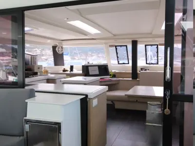 Salon of La Belle Vie, a Fountaine Pajot Saona 47 catamaran at Charlotte Amalie, United States