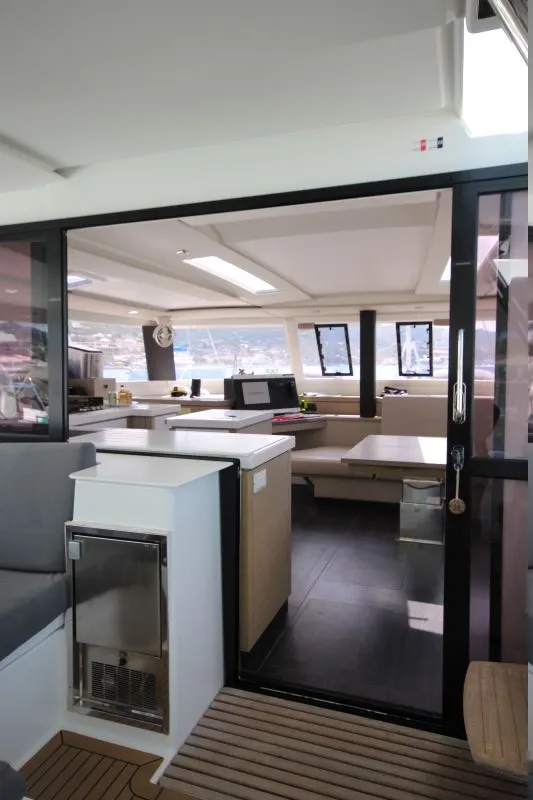 Salon of La Belle Vie, a Fountaine Pajot Saona 47 catamaran at Charlotte Amalie, United States