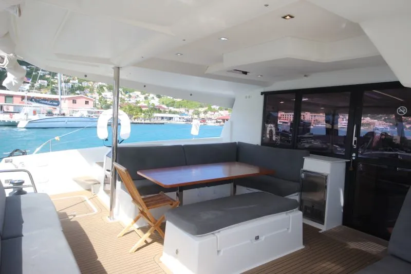 Deck of La Belle Vie, a Fountaine Pajot Saona 47 catamaran at Charlotte Amalie, United States