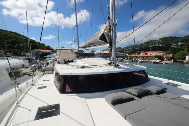 Deck of La Belle Vie, a Fountaine Pajot Saona 47 catamaran at Charlotte Amalie, United States