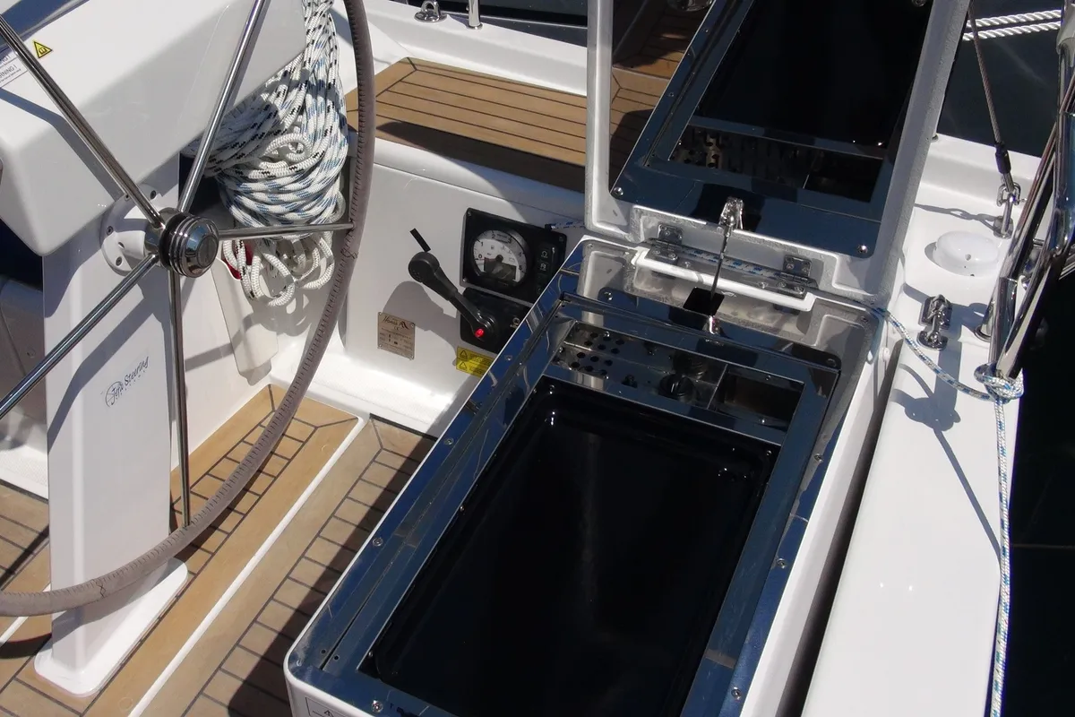 Cockpit of Vitae, a Hanse 455 sailboat at Medulin, Croatia