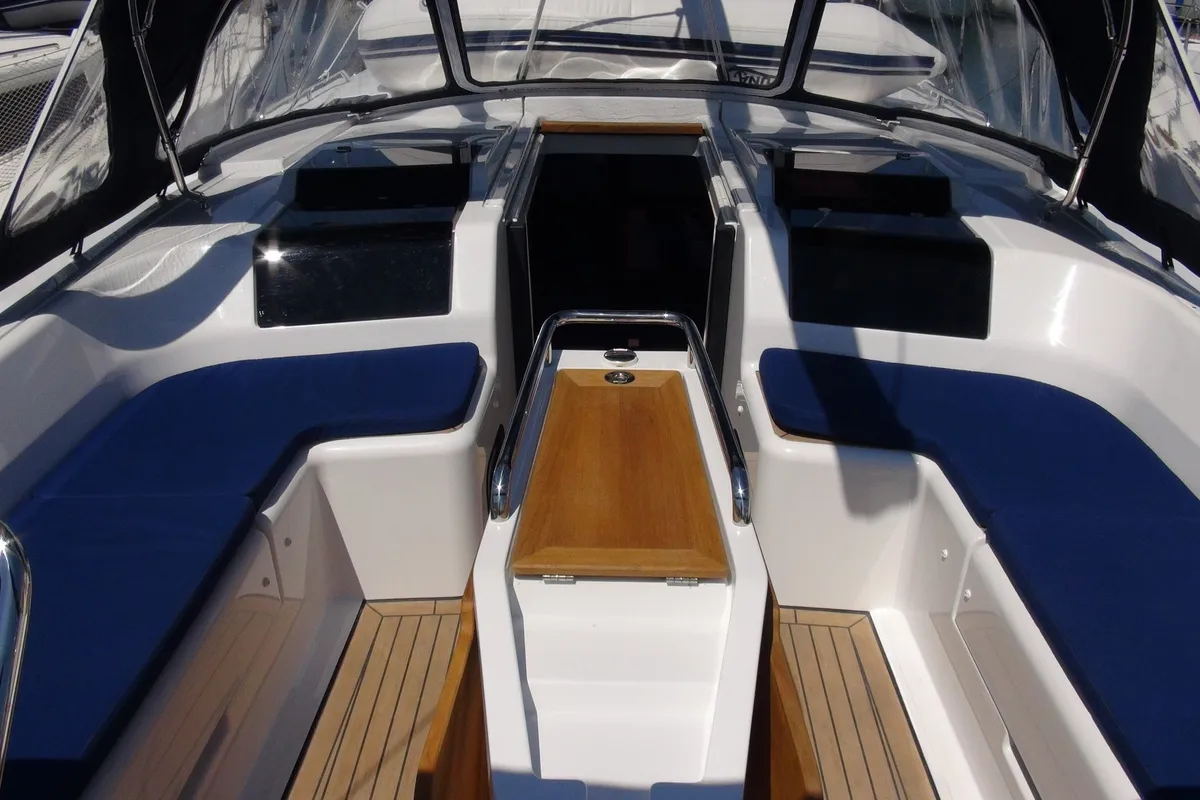 Deck of Vitae, a Hanse 455 sailboat at Medulin, Croatia