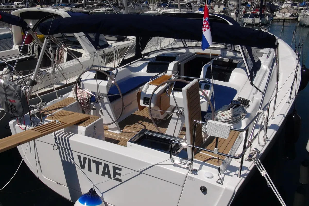 Exterior view of Vitae, a Hanse 455 sailboat at Medulin, Croatia