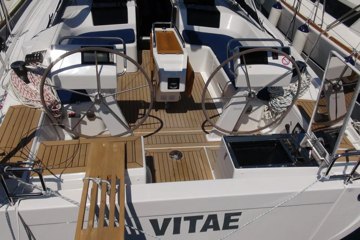 Cockpit of Vitae, a Hanse 455 sailboat at Medulin, Croatia