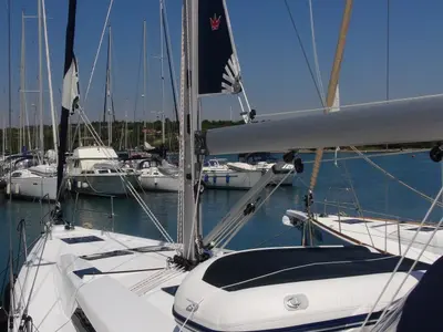 Deck of Vitae, a Hanse 455 sailboat at Medulin, Croatia