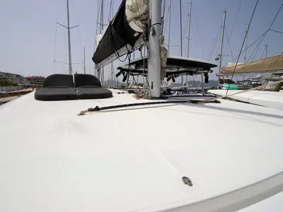 Deck of Sesamo, a Lagoon 46 catamaran at Olbia, Italy