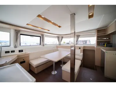 Salon of Sesamo, a Lagoon 46 catamaran at Olbia, Italy