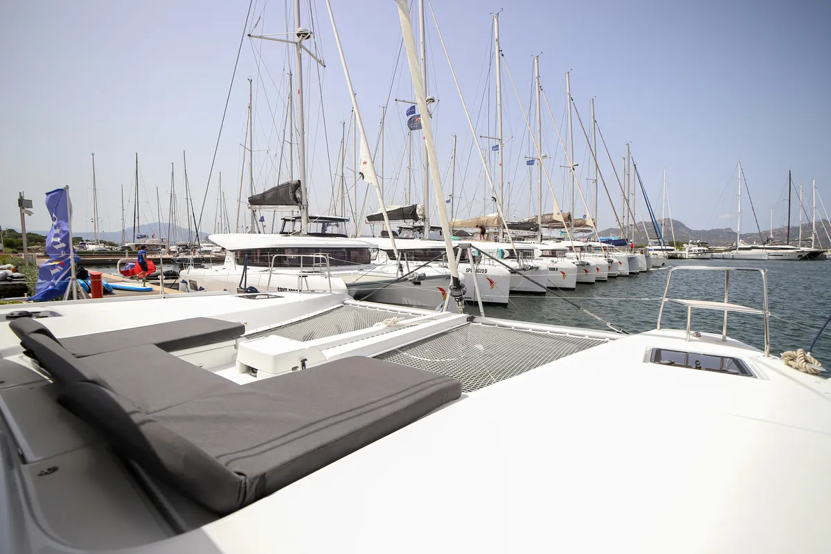Deck of Sesamo, a Lagoon 46 catamaran at Olbia, Italy